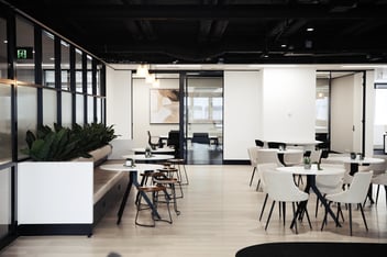 breakout space with black exposed ceiling