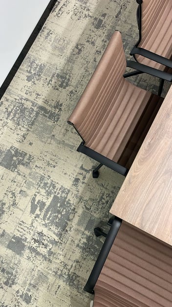 birds eye view of a textured chair at a boardroom table