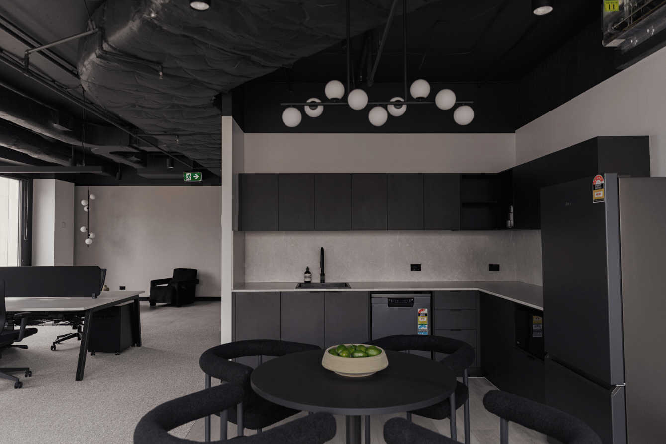 black and grey office kitchen 