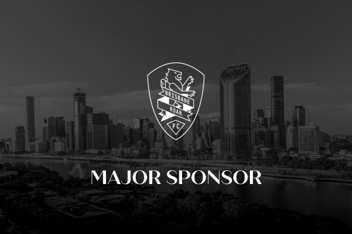 brisbane skyline with black gradient and the brisbane roar logo saying major sponsor