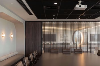 boardroom with sheer curtains