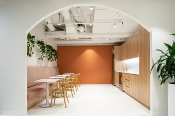 kitchen space with peach coloured wall