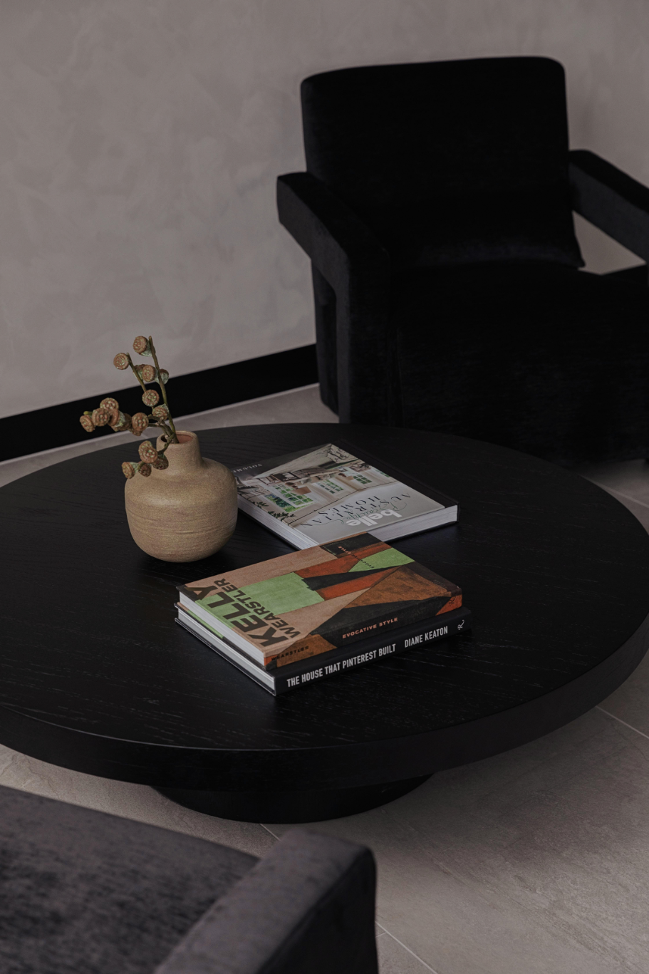 Coffee table with books and decor