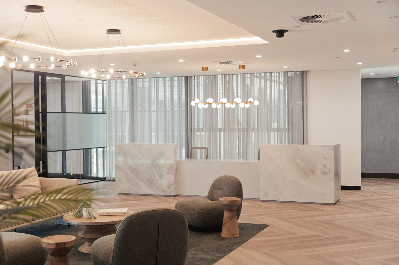 reception area with marble desk