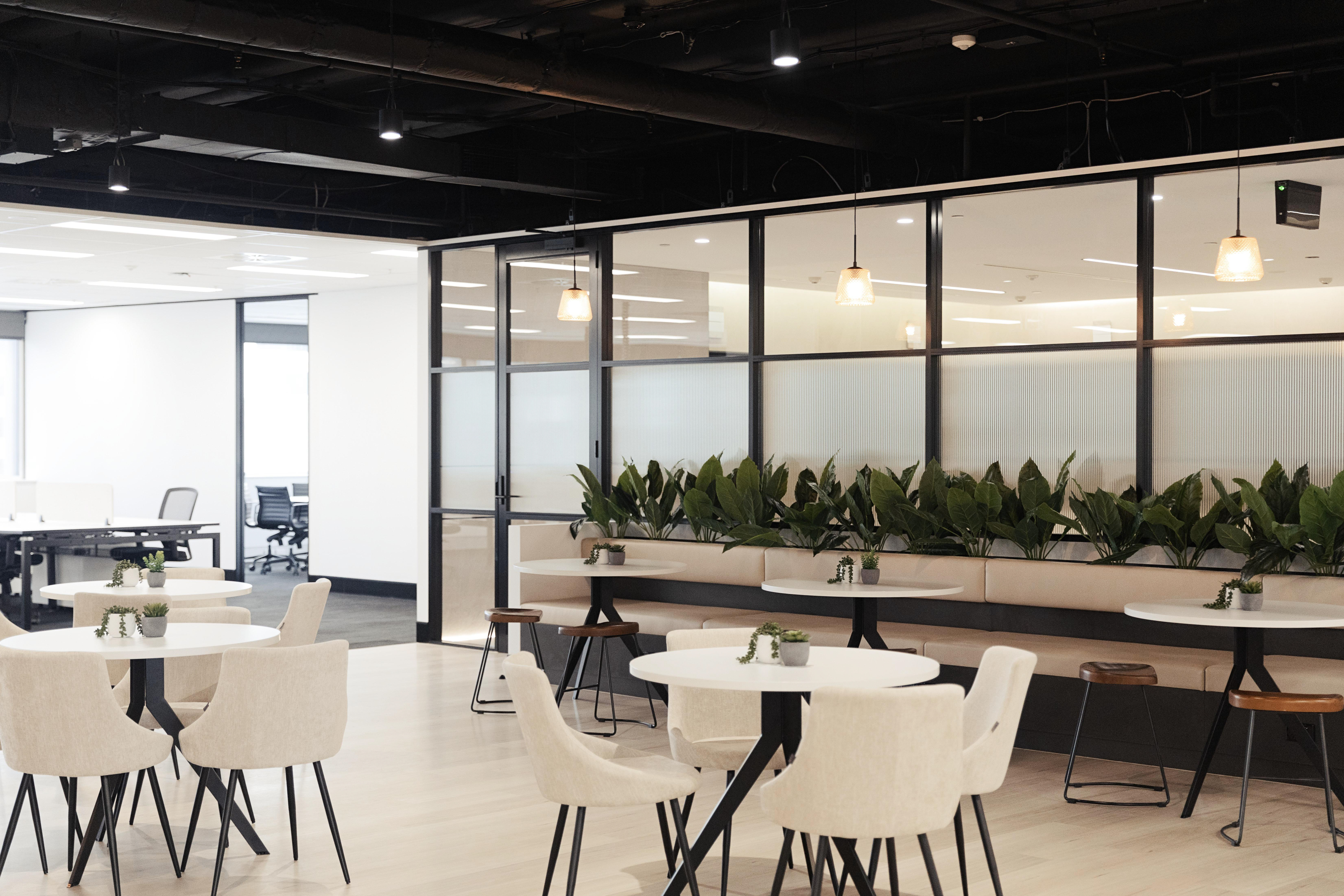 communal seating area in an office breakout space