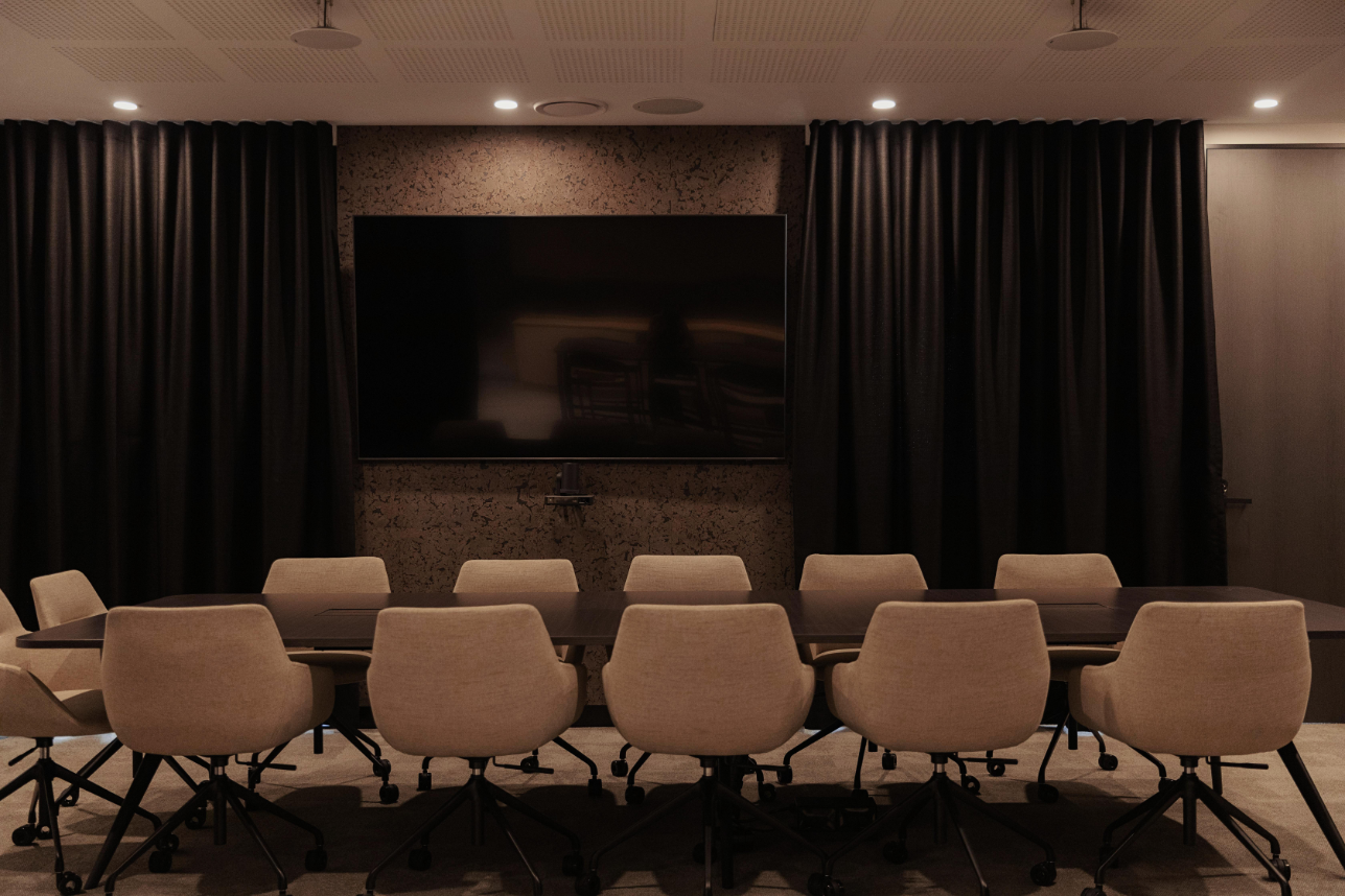 boardroom with earthy tones
