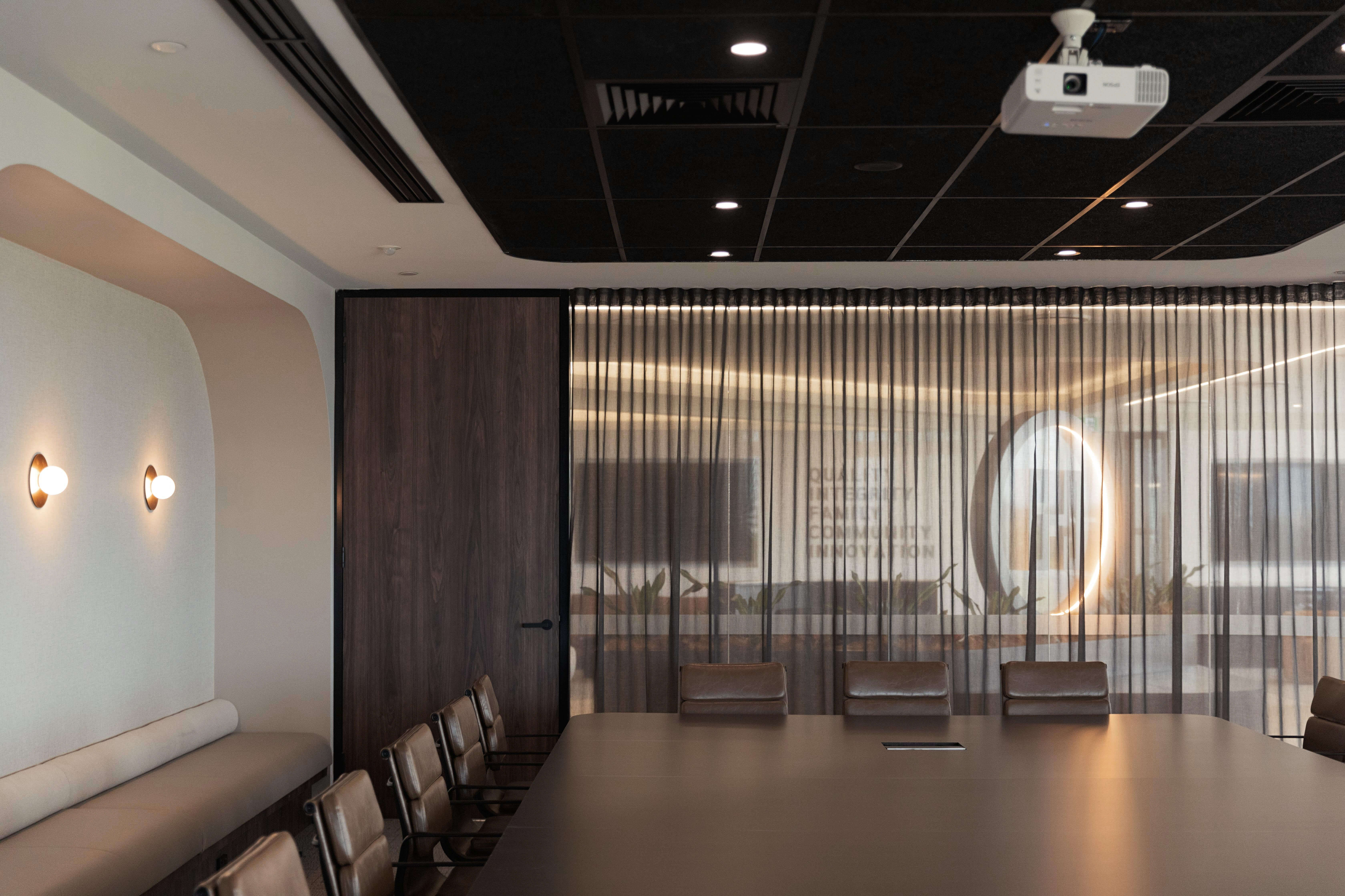 boardroom with sheer curtains